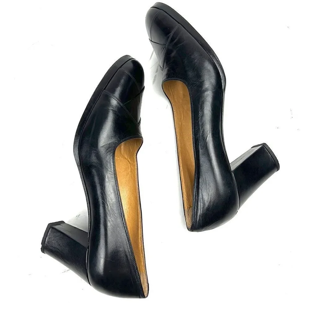 Black Leather Italian made Pumps Heels LA SFINGE by Vittorio De Maio size 9,5